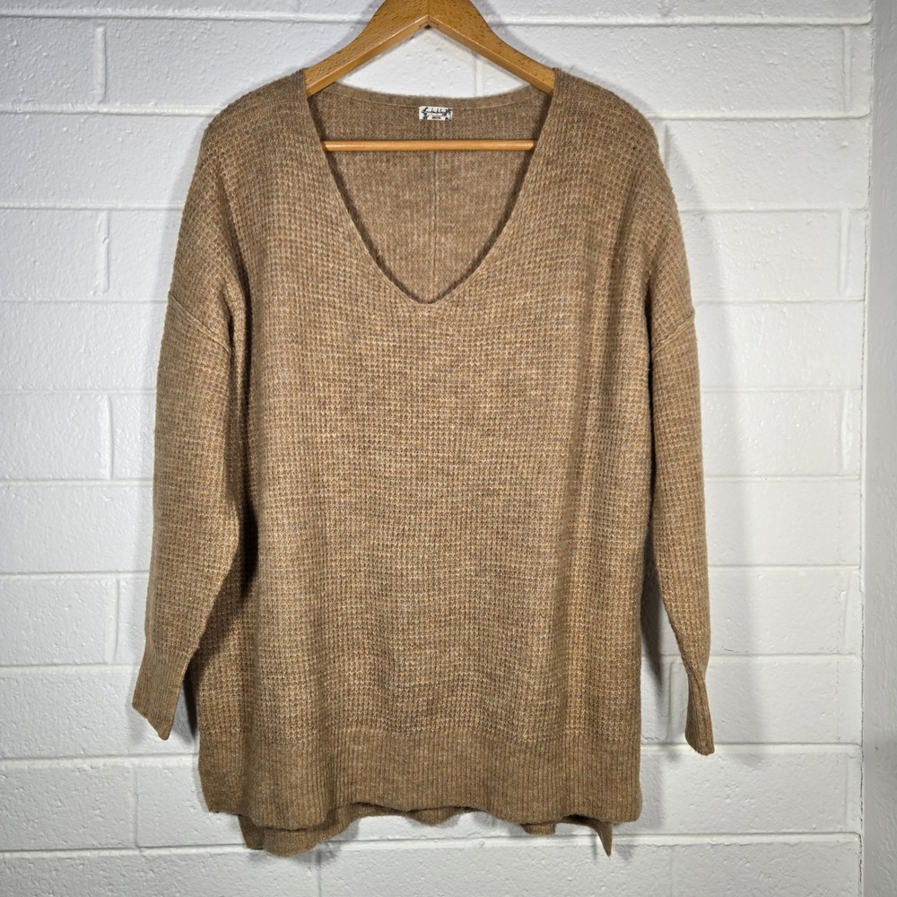 Free People Oversized Waffle Texture Sweater Pullover‎ Minimalist Cozy Winter XS